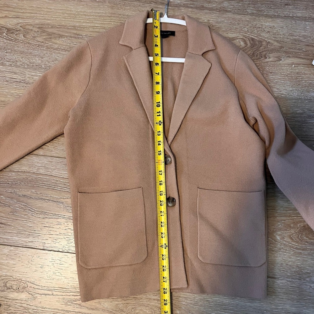 Ann Taylor Womens Camel Knit Blazer Coatigan Tan Size S Pockets Professional - Picture 3 of 6